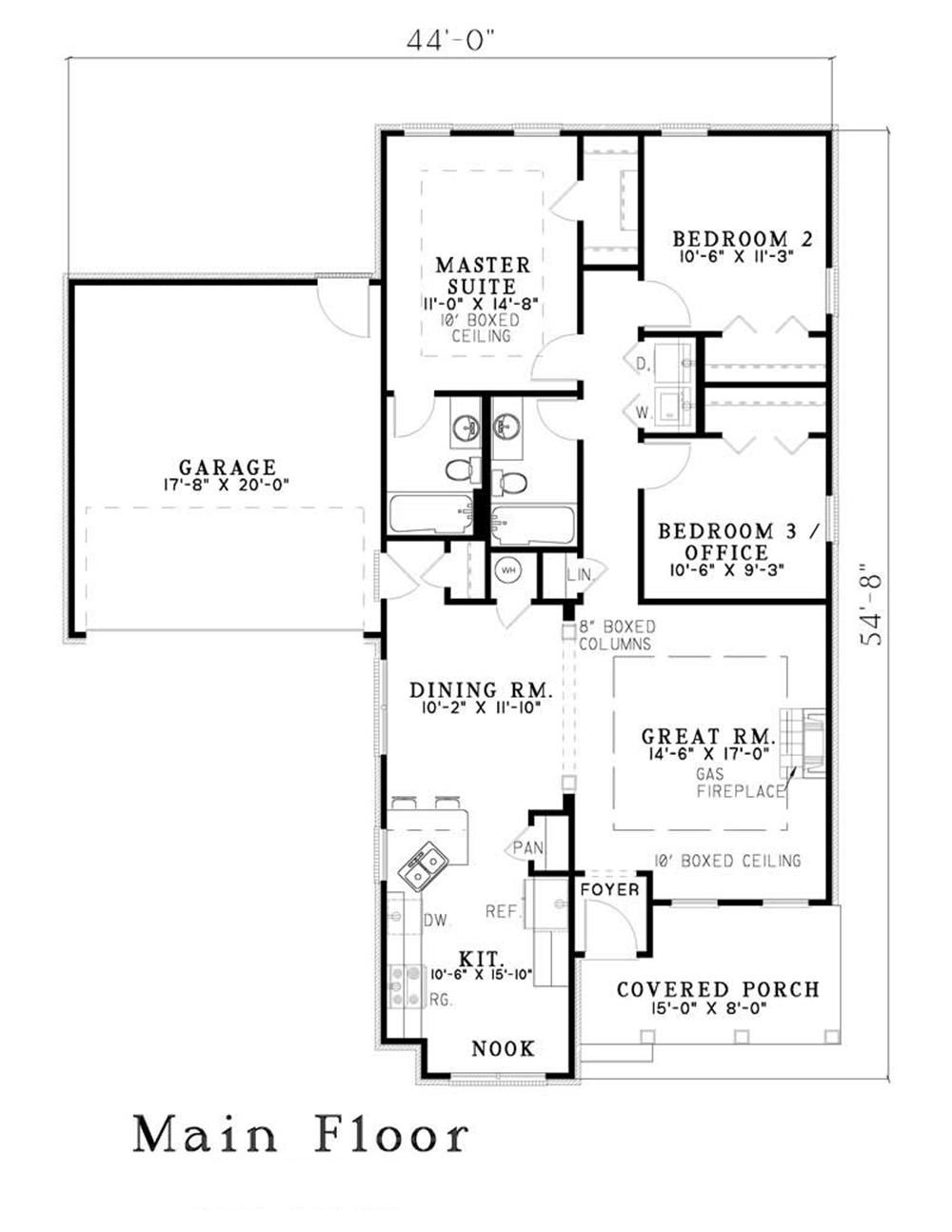 Floor Plan First Story of Small House Plans #153-1492